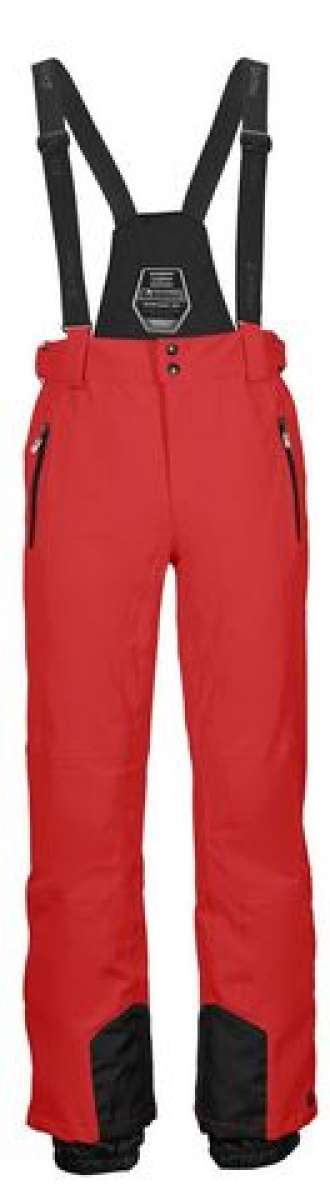 Killtec Enosh Pant With Detachable Suspenders - Red snow pants with black suspenders and adjustable waistband.