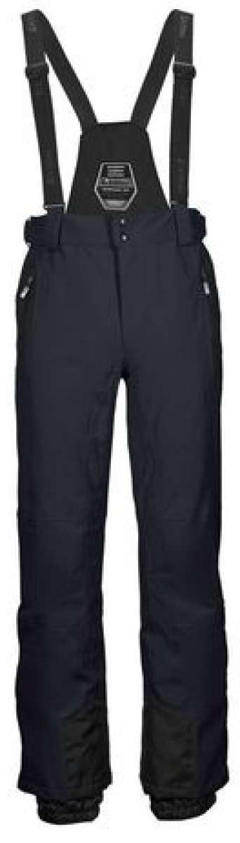 Killtec Enosh Pant With Detachable Suspenders - Black suspenders attached to black snow pants with zippered pockets and adjustable waistband.