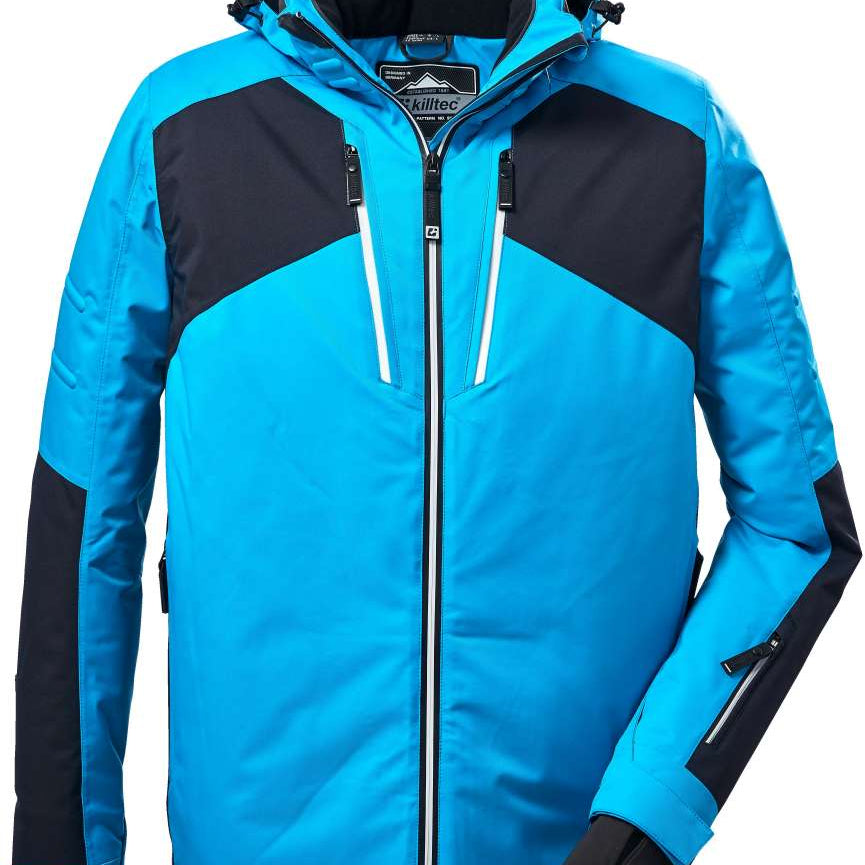 Killtec Functional Ski Jacket 2022 - A blue ski jacket with a black zipper and two zippered pockets on the front.
