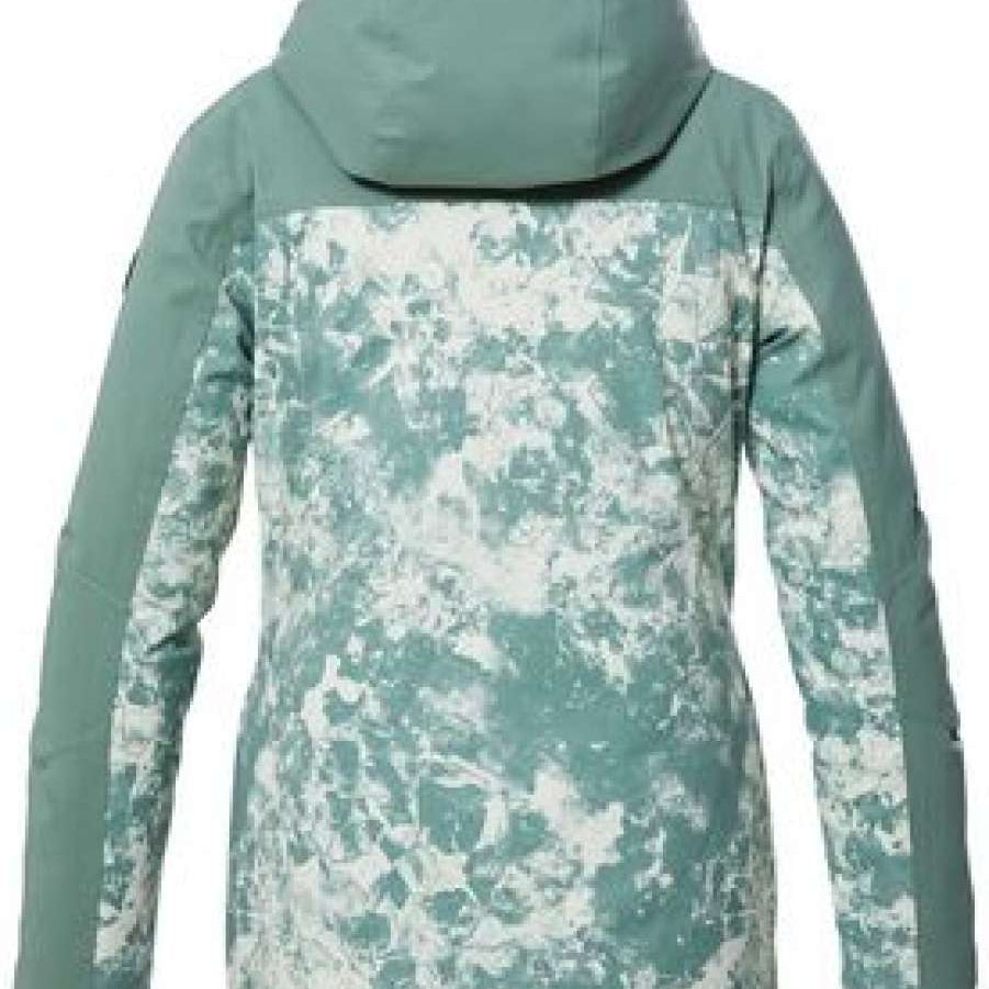 Killtec Girls KSW 118 Insulated Jacket 2024 - A light blue and white abstract patterned jacket with a hood, featuring black accents on the cuffs.