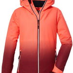 Killtec Girls KSW 183 Jacket - A coral-colored jacket with a gradient effect that darkens to maroon at the bottom, featuring a zipper and hood.