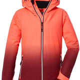 Killtec Girls KSW 183 Jacket - A coral-colored jacket with a gradient effect that darkens to maroon at the bottom, featuring a zipper and hood.