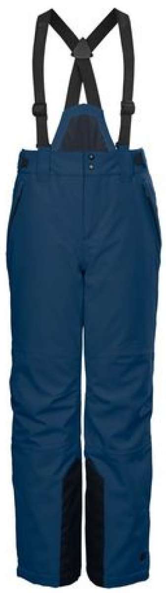 Killtec Junior's Functional Pants With Bib - These navy blue pants feature a distinctive black stripe on the side, with adjustable suspenders and a bib design for added functionality.