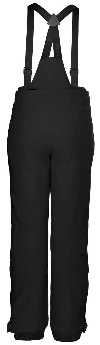 Killtec Junior's Gandara Pants With Bib - Black bib over black pants with adjustable straps and elastic cuffs at ankles.