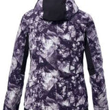 Killtec Junior's Ski Style Print Jacket 2022 - A purple and white abstract print jacket with a hood, featuring black accents on the sleeves and hem.