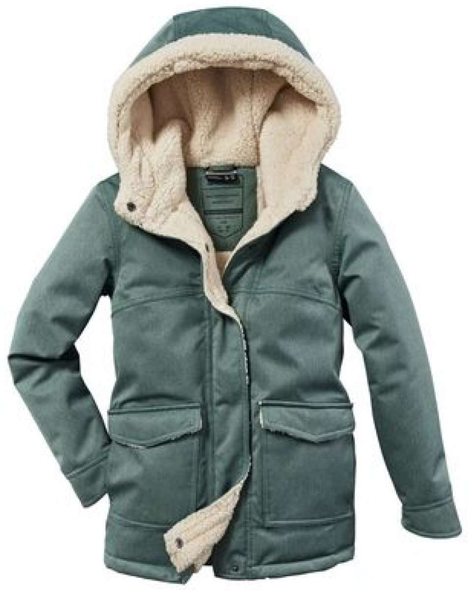 Killtec Junior's Urban Parka With Hood 2022 - A dark green parka with a hood, featuring two front pockets and a zipper closure.