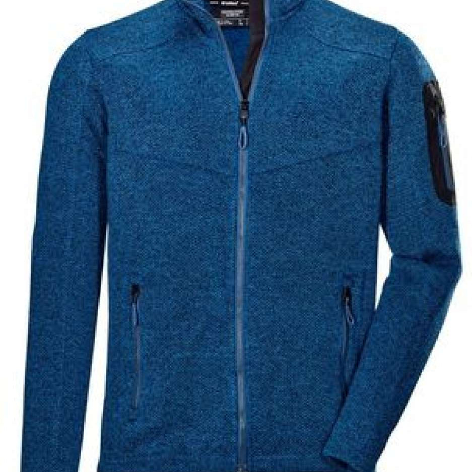 Killtec Knitfleece Fullzip Jacket 2022 - A heathered blue jacket with a zippered front and two zippered pockets on either side.
