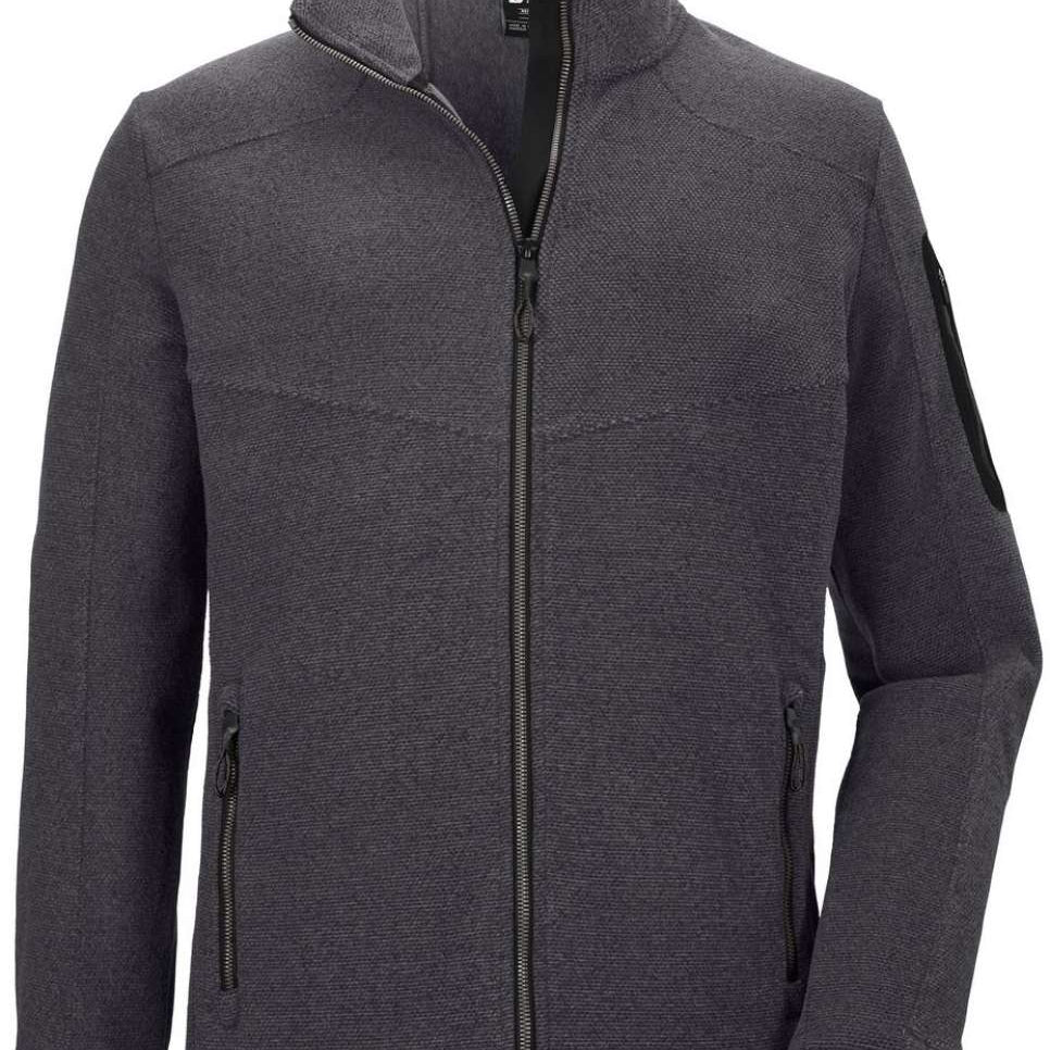 Killtec KOW28 Knitfleece Jacket 2022-2023 - A dark grey jacket with a zippered front and two side pockets, featuring a textured knit pattern on the body.