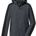 Killtec KOW59 Softshell Jacket 2022-2023 - A dark gray jacket with a black shoulder panel and blue zipper pulls.