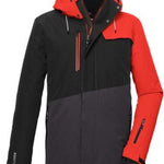 Killtec KSW 77 Insulated Jacket 2024 - A black and red insulated jacket with a hood, featuring two zippered pockets on the front.