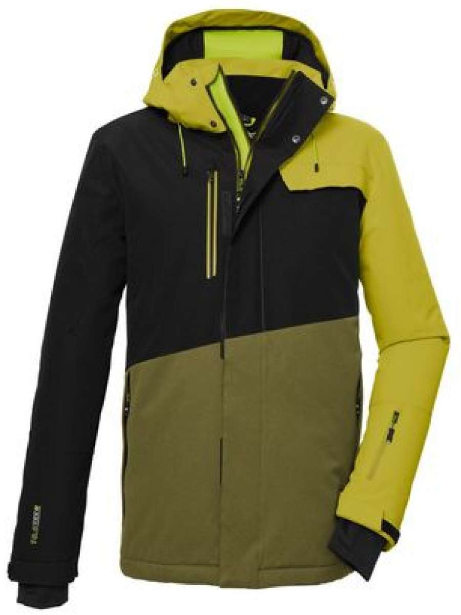 Killtec KSW 77 Insulated Jacket 2024 - A black, olive green and yellow jacket with a hood.