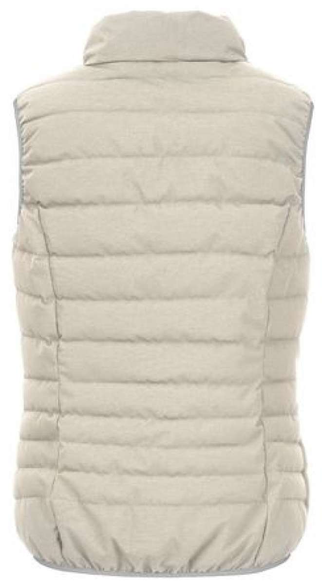 Killtec Ladies Casual Down Look Vest 2022 - A cream-colored vest with horizontal quilting and a high collar, laid flat on a solid background.