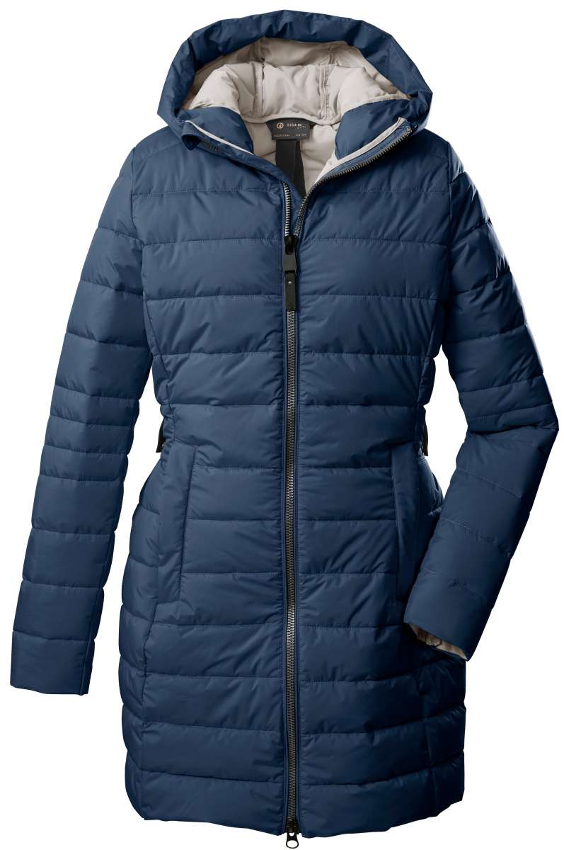 Killtec Women's Casual Quilted Parka - A long, quilted parka with a hood and zipper closure.