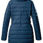 Killtec Women's Casual Quilted Parka - A dark-colored parka with a quilted pattern and a hood, featuring a belt around the waist.