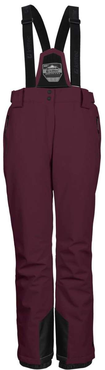 Killtec Ladies Erielle Pant Detch Sus - Solid burgundy color with black trim and adjustable straps at waist.
