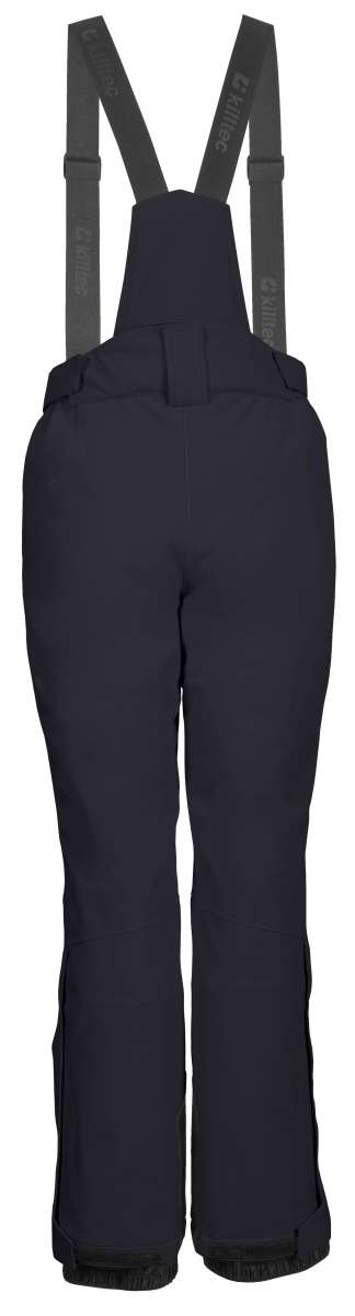 Killtec Ladies Erielle Pant With Detachable Suspenders - Black suspenders attached to black snow pants with a slight sheen and subtle pattern of thin white lines.