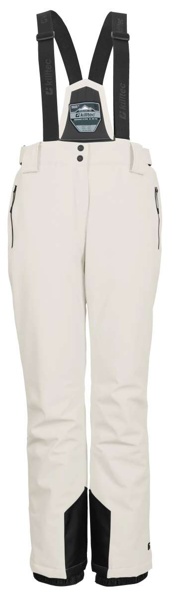 Killtec Ladies Erielle Pant With Detachable Suspenders - White snow pants with black suspenders and adjustable waistband.