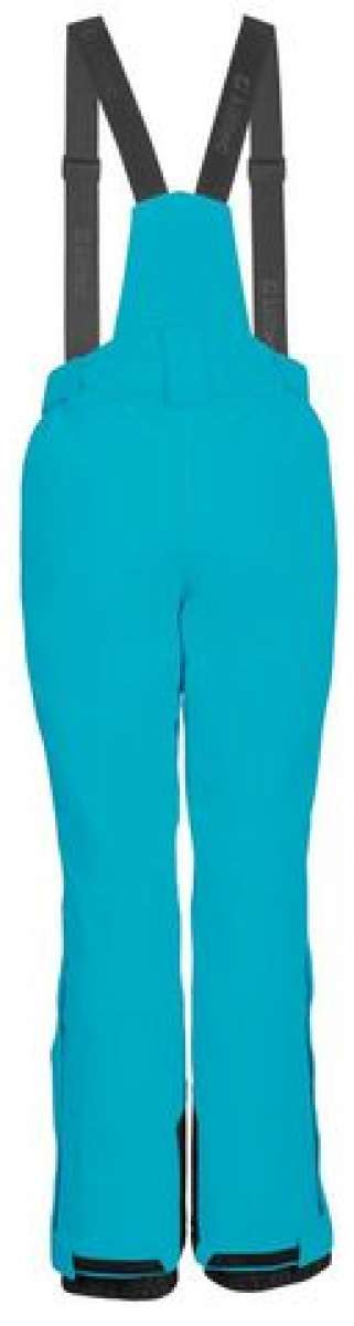 Killtec Ladies Erielle Pant With Detachable Suspenders - The pants are turquoise with black suspenders and a black stripe at the bottom.