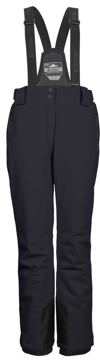 Killtec Women's Erielle Pant With Detachable Suspsenders - Black pants with a detachable strap at the waist, featuring a small logo on the left thigh.