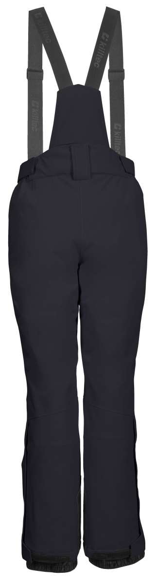 Killtec Women's Erielle Pant With Detachable Suspsenders - Black snow pants with adjustable straps and a zippered pocket on the side.