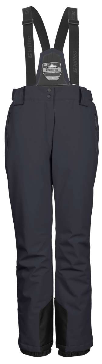 Killtec Women's Erielle Pant With Detachable Suspsenders - Black pants with adjustable straps and a zippered pocket on the side.
