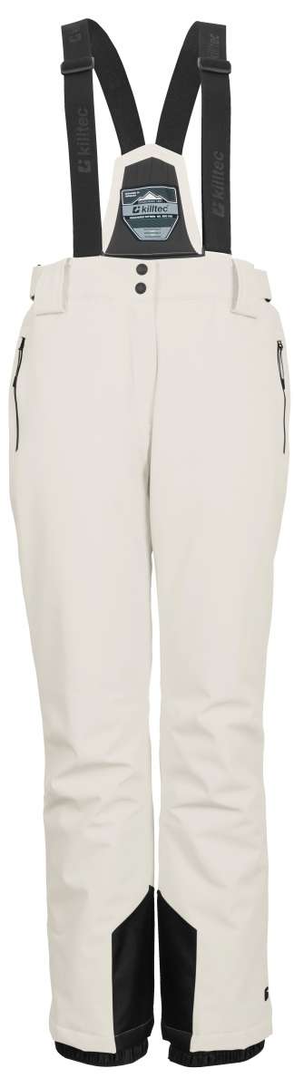 Killtec Women's Erielle Pant With Detachable Suspsenders - White snow pants with black trim and adjustable straps.