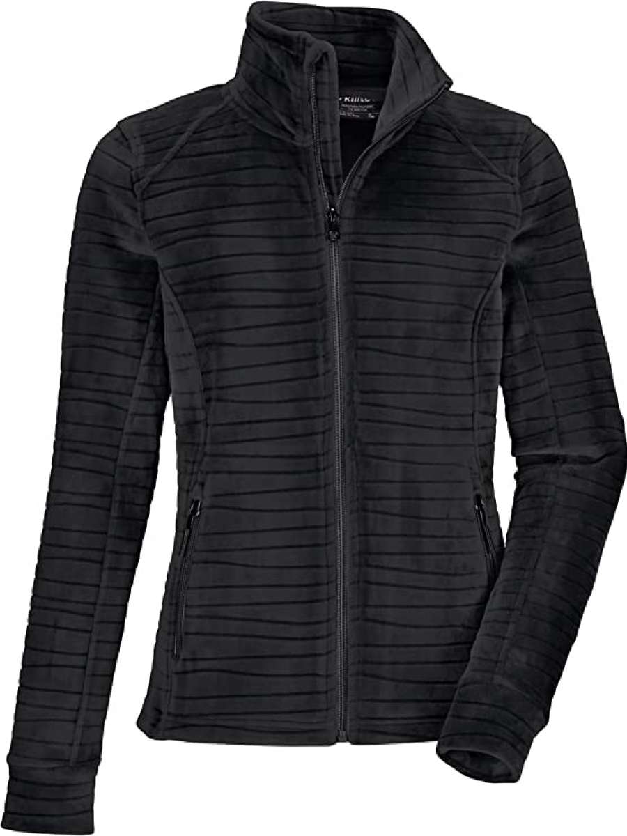 Killtec Women's Fashion PowerStretch Jacket 2022-2023 - A black jacket with horizontal stripes and a high collar, featuring zippered pockets on either side.