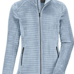 Killtec Women's Fashion PowerStretch Jacket - A light blue jacket with horizontal stripes and a high collar, featuring two zippered pockets on either side.