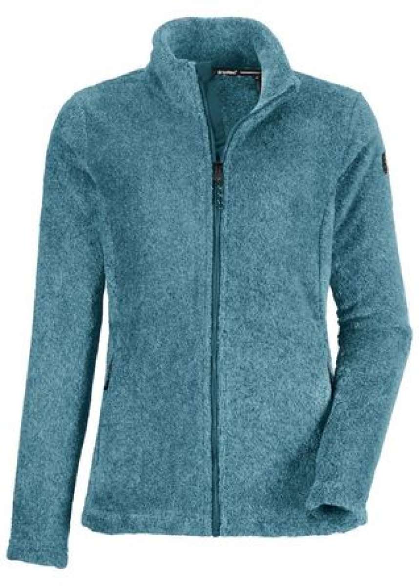 Killtec Ladies Fleece Fullzip Jacket 2022 - A heathered blue fleece jacket with a zippered front and two side pockets.