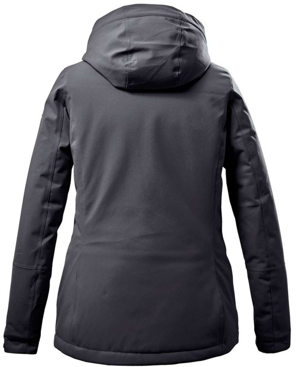 Killtec Women's Functional Insulated Jacket 2022-2023 - A dark grey jacket with a high collar and zippered pockets, featuring a subtle logo on the left chest.
