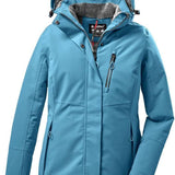 Killtec Women's Functional Insulated Jacket 2022-2023 - A blue jacket with a hood, featuring a zipper and two pockets on either side.