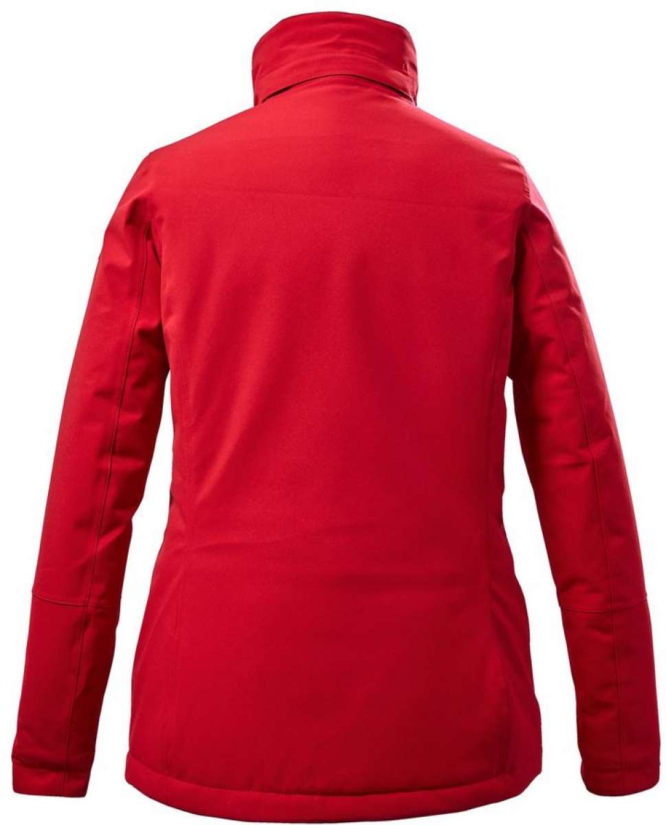 Killtec Women's Functional Insulated Jacket 2022-2023 - A red jacket with a high collar and zippered pockets, featuring a subtle pattern on the sleeves.