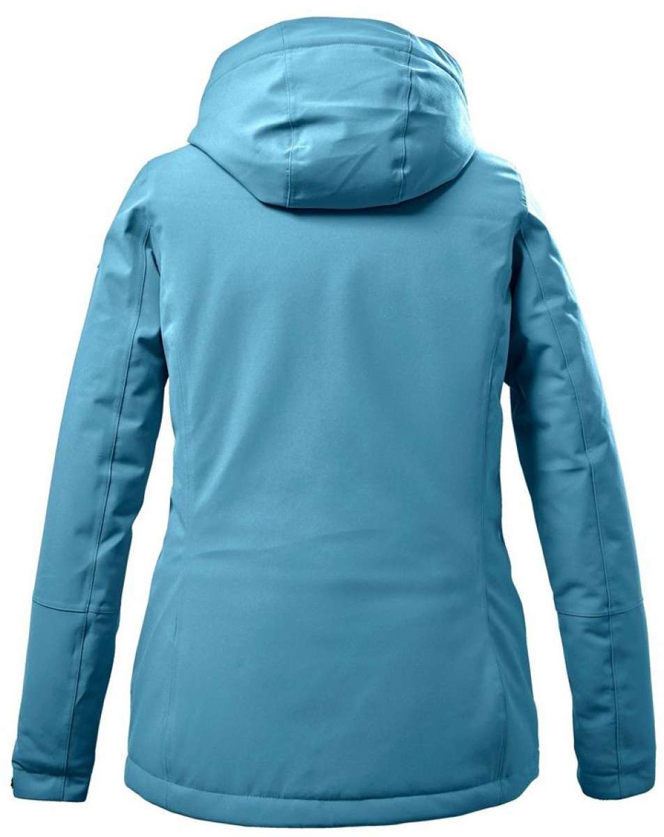 Killtec Women's Functional Insulated Jacket 2022-2023 - A blue jacket with a hood, featuring two zippered pockets on the front and a zipper closure at the top.