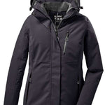 Killtec Women's Functional Insulated Jacket 2022-2023 - A black insulated jacket with a hood, featuring a zipper and two pockets on either side.