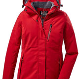 Killtec Women's Functional Insulated Jacket 2022-2023 - A red insulated jacket with a hood, featuring two zippered pockets on the front and a black zipper pull.
