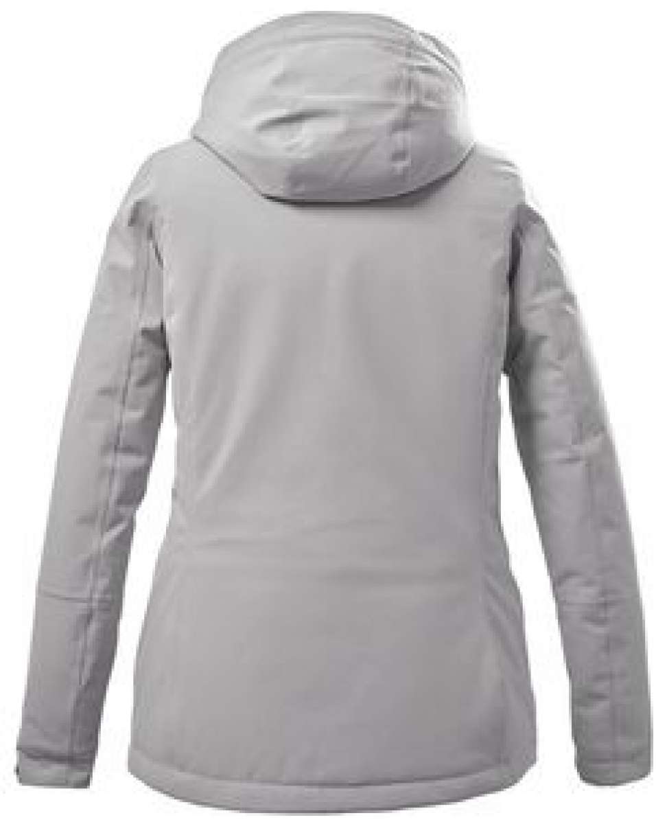 Killtec Ladies Functional Insulated Jacket 2022 - A light grey jacket with a hood, featuring two zippered pockets on the front and a zipper closure at the top.