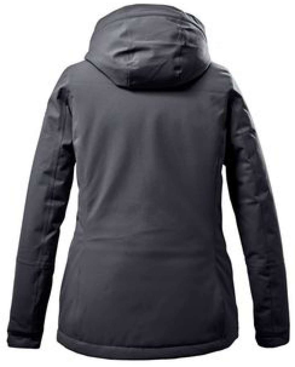 Killtec Ladies Functional Insulated Jacket 2022 - A dark grey jacket with a hood, featuring two zippered pockets on the front and a zipper running down the middle.
