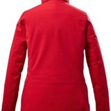 Killtec Ladies Functional Insulated Jacket 2022 - A red jacket with a high collar and zippered pockets, featuring a quilted pattern on the sleeves.