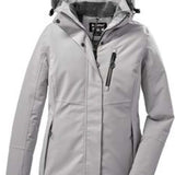 Killtec Ladies Functional Insulated Jacket 2022 - A light grey jacket with a hood, featuring black zippers and buttons on the front.