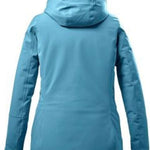 Killtec Ladies Functional Insulated Jacket 2022 - A light blue jacket with a hood, featuring two zippered pockets on the front and a zipper closure at the top.