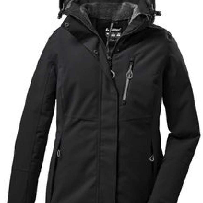 Killtec Ladies Functional Insulated Jacket 2022 - A black jacket with a hood, featuring two zippered pockets on either side and a central zipper down the front.