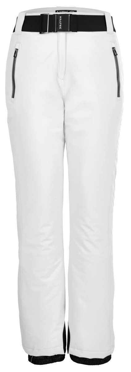Killtec Ladies Insulated Pant With Belt - White insulated ski pants with black belt and zippered pockets.