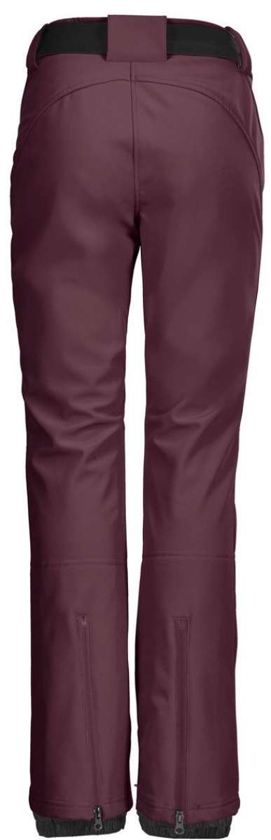 Killtec Women's Jilia Soft Shell Pant - A pair of women's pants with a subtle pattern and a dark brown color, featuring a zippered pocket on the side.