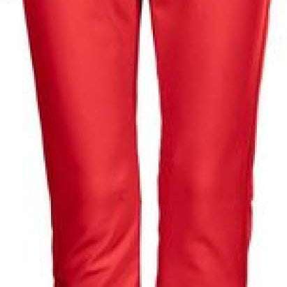 Killtec Ladies Jilia Softshell Pant - A pair of red ski pants with a black waistband and belt loops, featuring a subtle white logo on the left thigh.