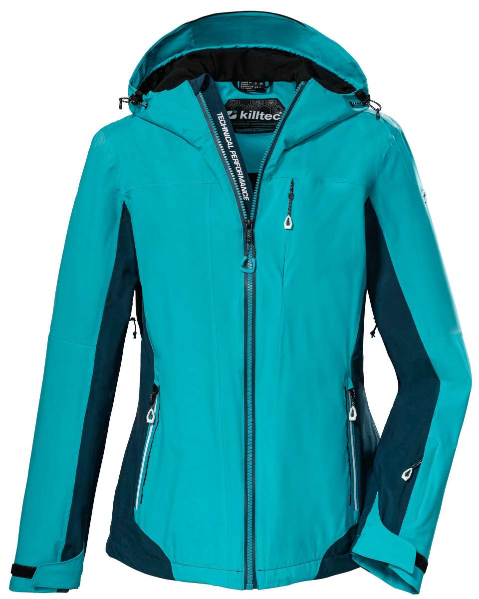Killtec Women's KOW 104 Insulated 2 Tone Jacket 2023 - A two-tone jacket with a darker tone on the sleeves and lighter tone on the body, featuring a hood.