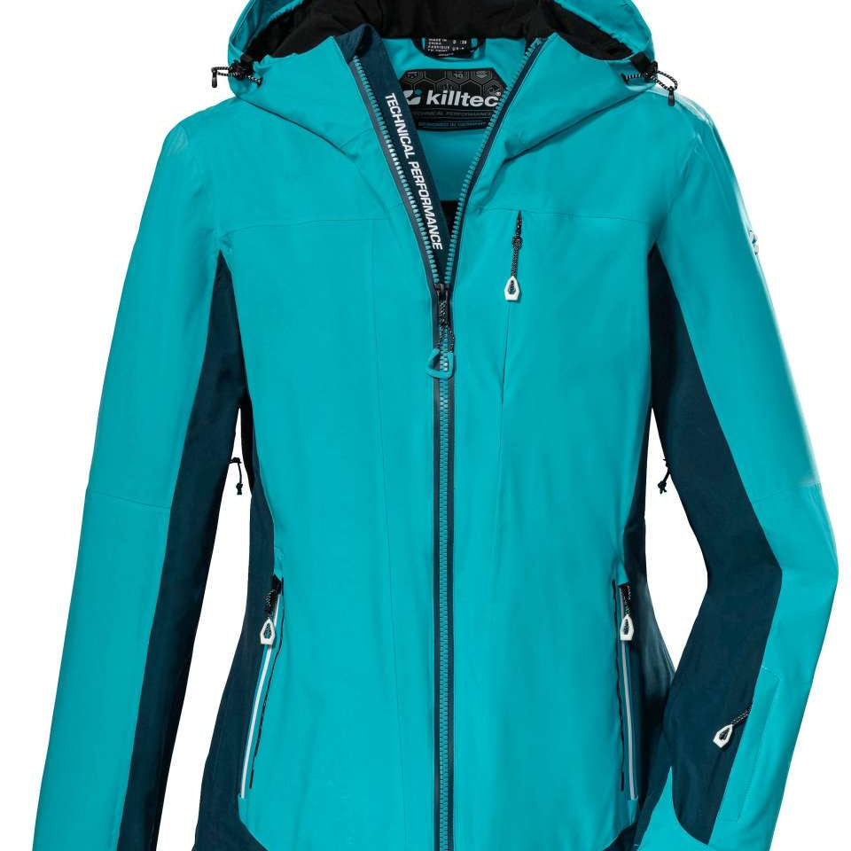 Killtec Women's KOW 104 Insulated 2 Tone Jacket 2023 - A two-tone jacket with a darker tone on the sleeves and lighter tone on the body, featuring a hood.