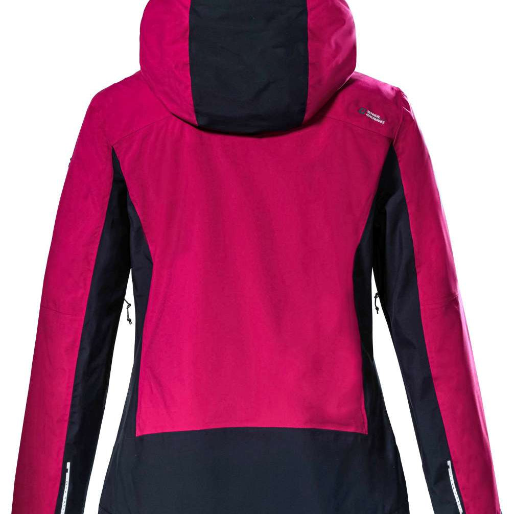 Killtec Women's KOW 104 Insulated 2 Tone Jacket 2023 - A pink and black jacket with a hood, featuring a two-tone color scheme.