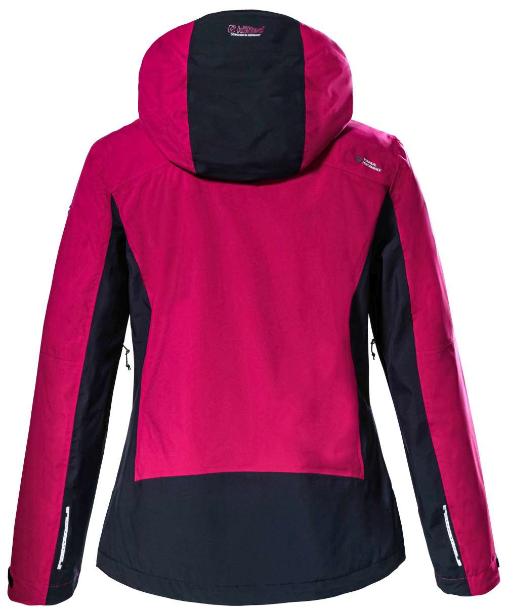 Killtec Women's KOW 104 Insulated 2 Tone Jacket 2023 - A pink and black jacket with a hood, featuring a two-tone color scheme.