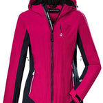 Killtec Women's KOW 104 Insulated 2 Tone Jacket 2023 - A pink and black jacket with a hood, featuring two-tone color scheme and zippered pockets.
