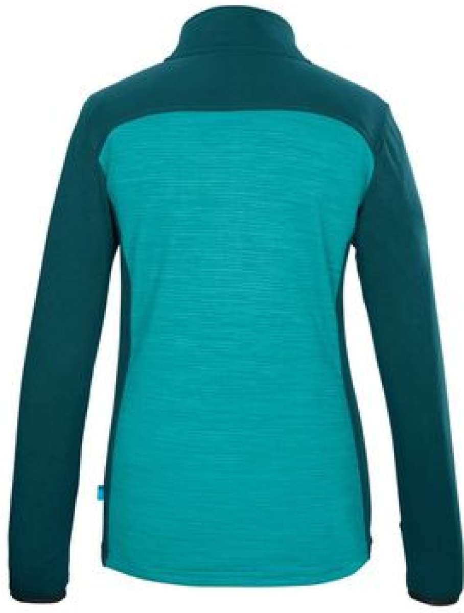 Killtec Ladies KOW 28 Flex Jacket 2024 - A dark green jacket with a high collar and zippered chest pocket, featuring a textured pattern on the shoulders.